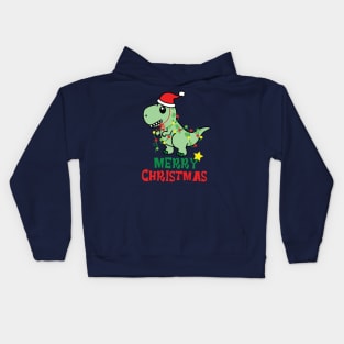 Merry Christmas Dinosaur Design Kids Hoodie